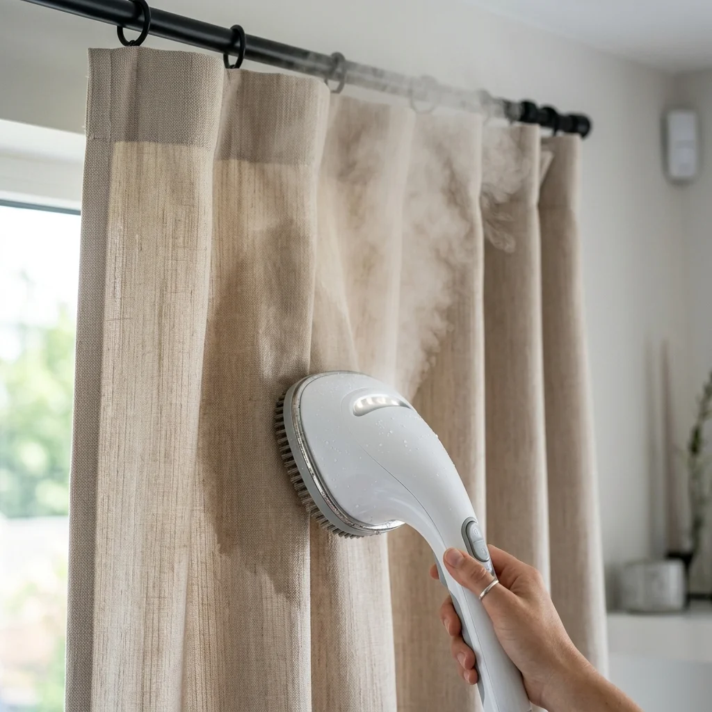 On-site curtain steam cleaning